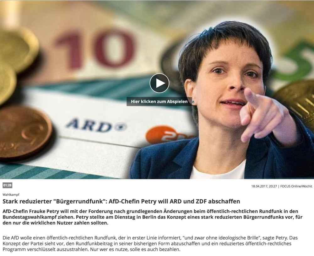 Stark reduzierter "Bürgerrundfunk": AfD-Chefin Petry will ARD und ZDF abschaffen